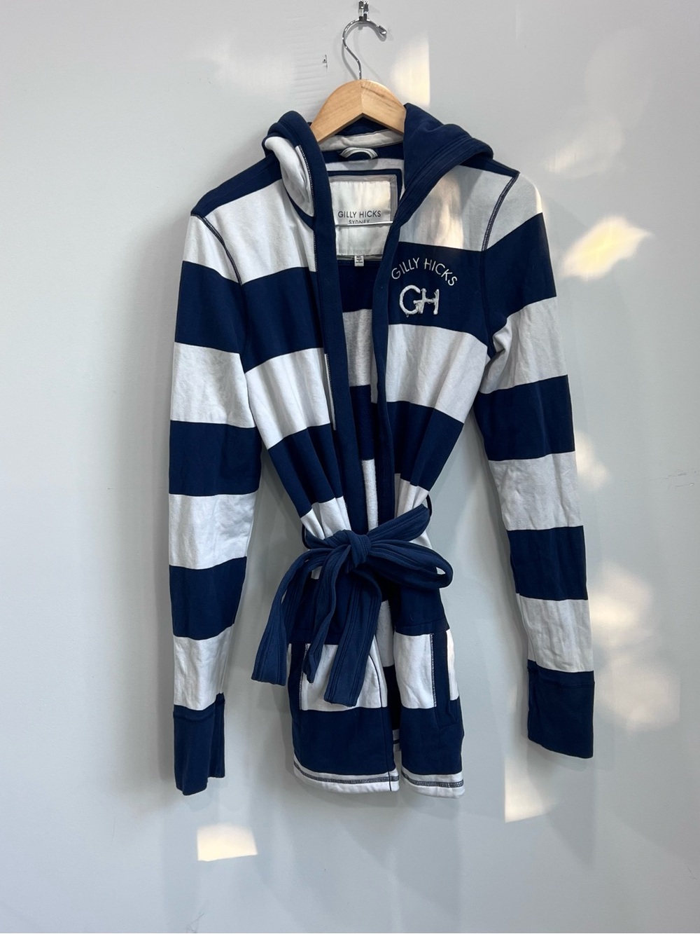 Gilly Hicks Navy & White Striped Hooded Tie-Waist Cardigan